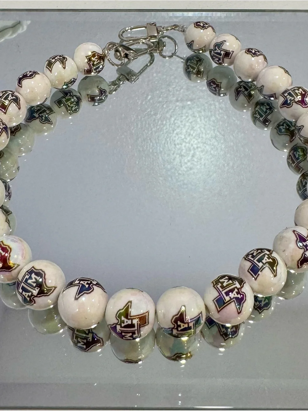 New White Bead Texas A&M Bag Chain 18 inches